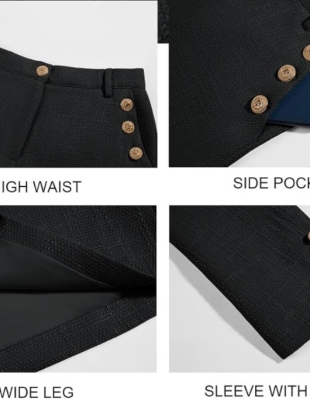 🎉Black Double-Breasted Tweed Blazer & Shorts Set with Gold Buttons - Picture 3 of 8